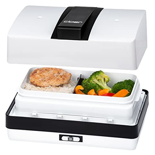 Cloer 800MBX Menübox Steamer - zum Aufwärmen von Speisen - inkl. C8 Lunchbox - 1,2 l, Tablett und Messbecher herausnehmbarer Träger Edelstahlkochplatte, weiß, schwarz