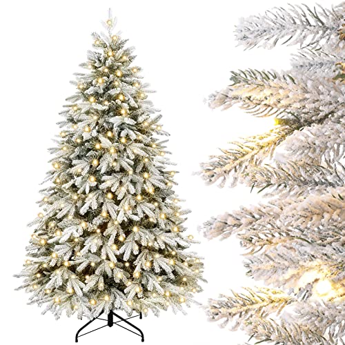 Yorbay Künstlicher Weihnachtsbaum mit Beleuchtung Weiß Schneeflocken LED Tannenbaum für Weihnachten-Dekoration, aus PE und PVC, 180cm
