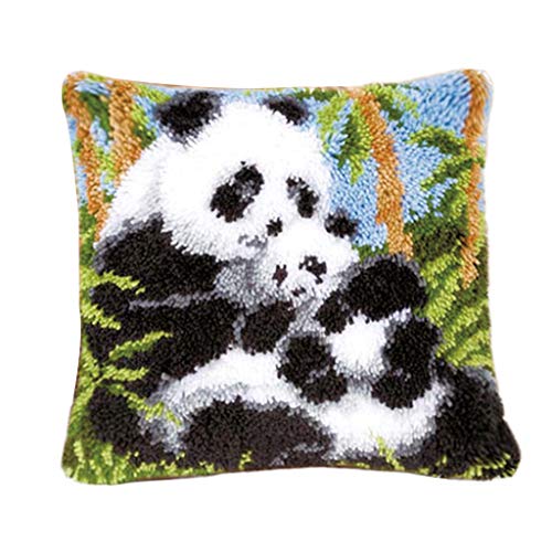 joyMerit Latch Hook Kit, Knüpfkissen für Kinder, Anfänger und Erwachsene zum Selber Knüpfen Kissens - Panda