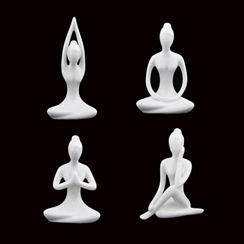 PETSOLA 4 Stücke Keramik Figuren Yoga Pose Meditation Zimmer Figuren Statue Décor