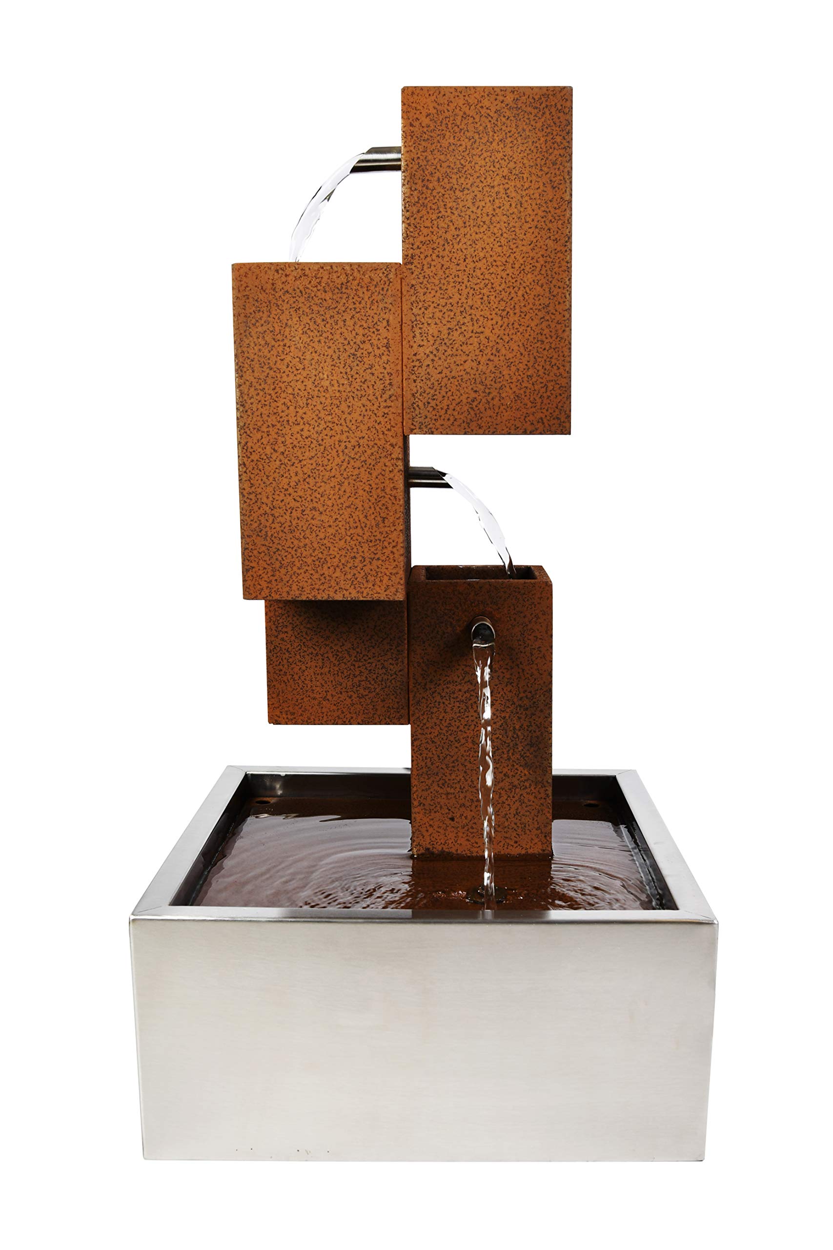 Köhko® Wasserspiel Brunnen mit LED-Beleuchtung Höhe 65 cm aus Cortenstahl mit Edelstahl-Becken Wasserfall Wasserspiel 32005