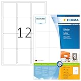 HERMA 4266 Universal Etiketten, 100 Blatt, 63,5 x 72 mm, 12 pro A4 Bogen, 1200 Stück, selbstklebend, bedruckbar, matt, blanko Papier Klebeetiketten Aufkleber, weiß