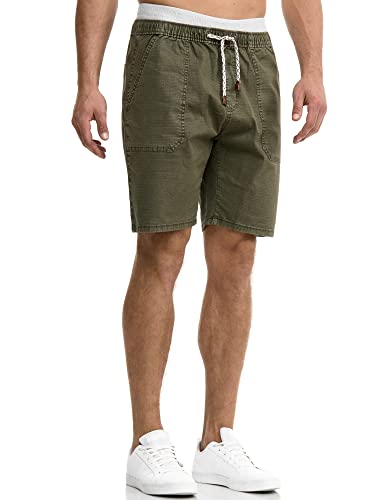 Indicode Herren Stoufville Chino Shorts mit 3 Taschen und Kordel aus 98% Baumwolle | Kurze Hose Regular Fit Bermuda Stretch Herrenshorts Short Men Pants Sommerhose für Männer Army XL