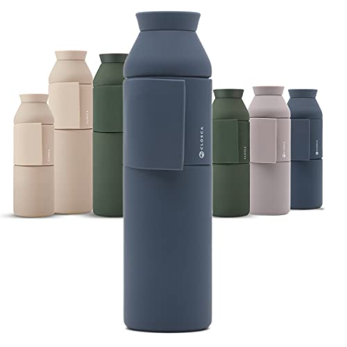Wasserflasche aus Edelstahl (Closca Bottle Wave). Thermo-Trinkflasche zum Einhängen für Kinder und Erwachsene. BPA-frei (600ml, Abyss)