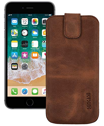 Suncase ECHT Ledertasche Leder Etui Tasche kompatibel mit iPhone 6 | iPhone 6s Hülle (mit Rückzugsfunktion und Magnetverschluss) antik-Coffee