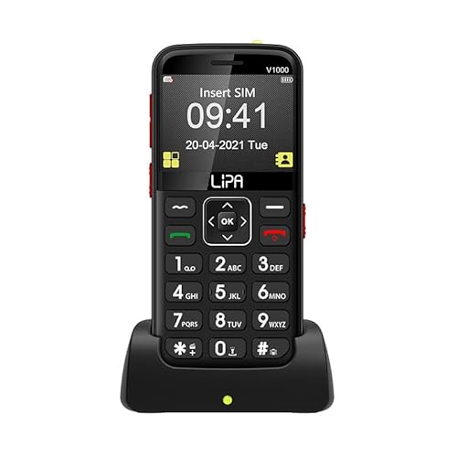 Lipa Uniwa V1000 Senioren Handy 4G - Handy für Senioren - Seniorentelefon - Akku - Bluetooth - Kamera - Handy für ältere Menschen - Mit SOS Notruftaste - 4G-SIM - Dockingstation - FM-Radio
