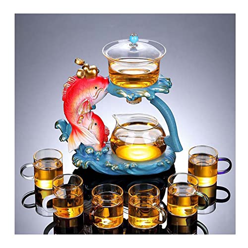 FXNFXLA Magnetische Teekanne Faule Teesets Glas Automatischer Teekocher Kreativer Fisch Automatischer Teekocher Anzug Haushalt Porzellan Teegeschirr Geschenk Für Freund(Color:EIN)