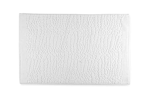 HomeLife Badezimmerteppich, rechteckig, aus Baumwolle, hochwertig, maschinenwaschbar, dekorativ, mit Kieselstein-Effekt, bunt 60X120 Bianco