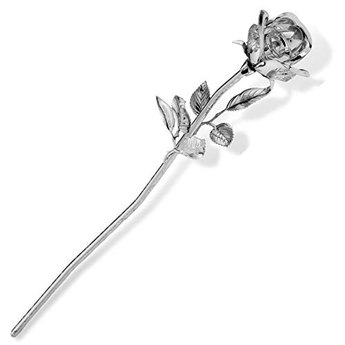 H.Bauer jun. Deko Rose Silber aus Metall mit Swarovski-Steinchen 30 cm lang Valentinstag, Hochzeitstag oder Jahrestage