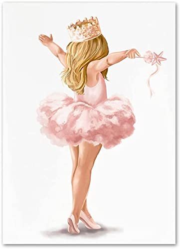 Druck auf Leinwand 70x90 cm Rahmenlos rosa Ballett Mädchen Schuhe Prinzessin Krone Kindergarten Cartoon Poster Kinderzimmer Ballett Mädchen Bild Art Deco Druck
