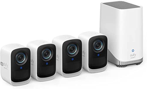 eufy Security eufyCam S300 3C, Überwachungskamera aussen, 4K kabellose Überwachungskamera mit Gesichtserkennung und K.I, Farbige Nachtsicht, Erweiterbarer Speicher auf 16TB, Überwachungskamera Set 4+1