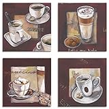 ARTLAND Küchenbilder Leinwandbilder Set 4 teilig je 20x20 cm Quadratisch Kaffee Bilder Coffee Cafe J6KZ