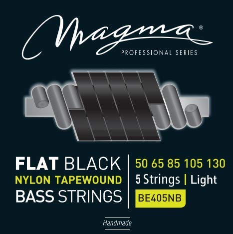 Magma - 1 Satz E-Basssaiten aus schwarzem Nylon FLAT – leichte Spannung - 5 Saiten, Skala 86,6 cm – Set mit 5 Saiten (.050" - .065" - .085" - .105" - .130") – BE405NB