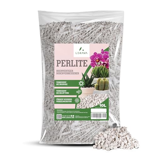 LERAVA® Perlite für Pflanzen [Bio] - 10L - Optimale Blumenerde Beimischung, Natürlich & Atmungsaktiv - Effektiver Nährstoff- & Wasserspeicher, Ideal für Garten & Zimmerpflanzen - perlit für Pflanzen