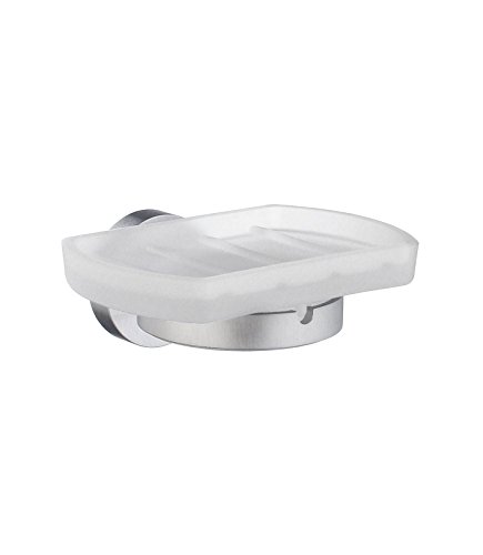 SMEDBO Holder with Glass Soap Dish, Brushed Chrome HS342 Seifenschale, silber/weiß, 5.2 x 10 x 17 cm