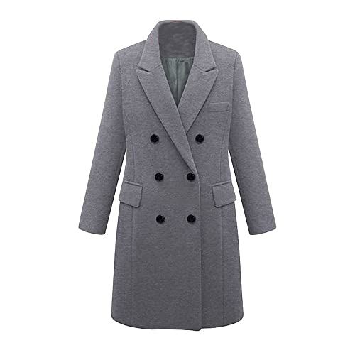Große Größe Damen Herbst und Winter Mantel Lang Mantel Wollmantel, grau, 54