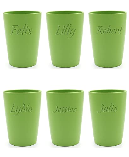 Magu 6 Personalisierte Becher aus Biopolymer (100% Erdölfrei) mit Namen | 6er Set Trinkbecher + Individuelle Namensgravur Zahnputzbecher Magu Natur Design 6 Stück naturgrün