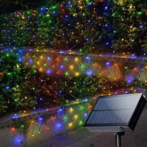 KINGCOO 100LED Lichternetz Lichtervorhang, Wasserdicht 1,1Mx1,1M 8 Modi Solar Vorhang Licht Sternen Lichterketten Nachtlicht für Weihnachten Party Hochzeit Garten Wanddekorationen (Mehrfarbig)