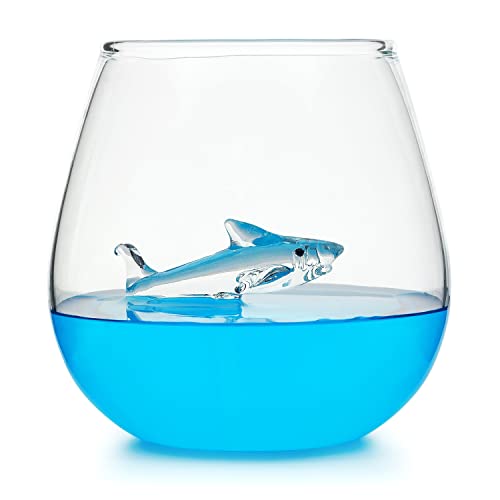 CKB LTD Trinkglas mit Hai-Motiv, 500 ml, groß, ideal für Wasser, Whisky, Orangensaft, einzigartiges Trinkglas, 1 Stück