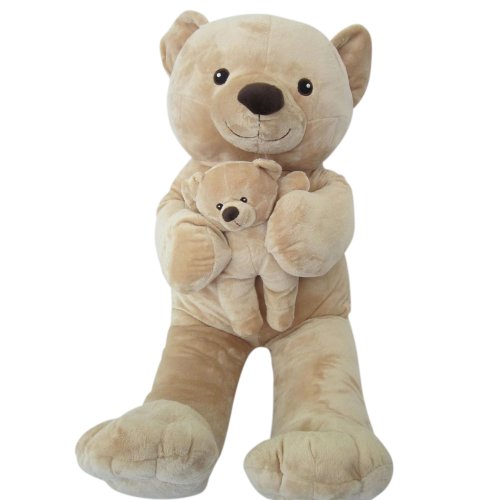 Sweety Toys 6014 XXL Teddy Teddybär sandfarben Mama 90 cm mit Baby 28 cm Riesenteddy 2in1 supersüss softweich