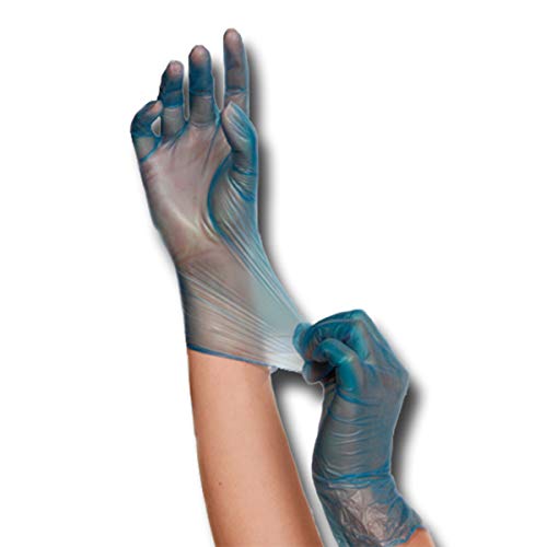 Vinyl-Handschuh, Top-Einweghandschuh, Einmal-Vinylhandschuh, Untersuchungshandschuh, reißfest, gepudert, weiß oder blau, Farbe:blau, Größe:L