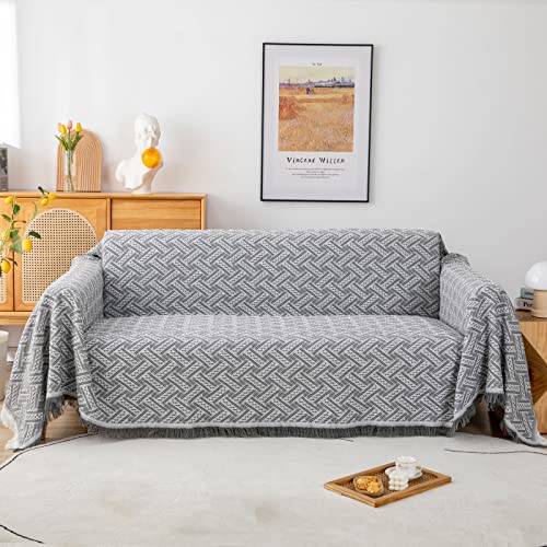 LHGOGO Wendbare Tagesdecke, 180x230cm,Grau-weiß Eingewebtes T-Karomuster Bettüberwurf,Sofa überwurfdecke, für Bett Sofa und Sessel Dekoration