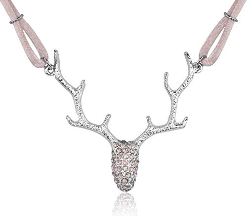 LUISIA® Halskette Nicola mit Strass Hirschkopf und Kristallen von Swarovski® - Altrosa