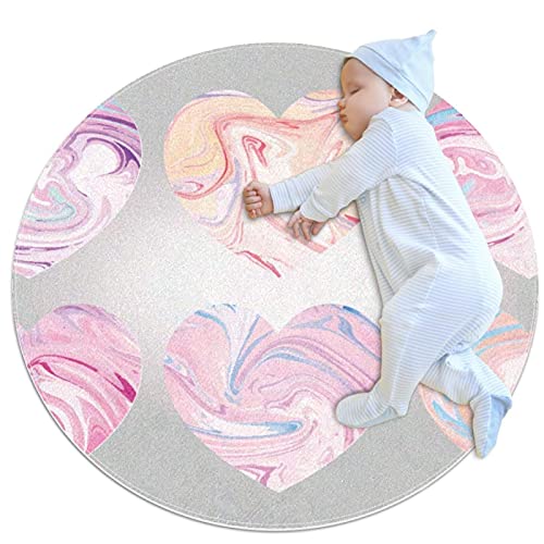 Kinder Krabbelmatte Marmorherzen Runde weiche moderne Teppiche für rutschfeste Böden für Raumdekorationen 100x100cm