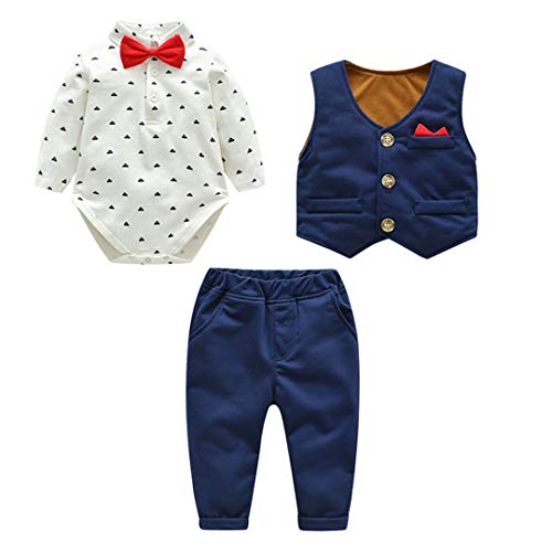 Fairy Baby Boys 3 Piece Suit Toddler Gentleman Bodysuit + Vest + Trousers