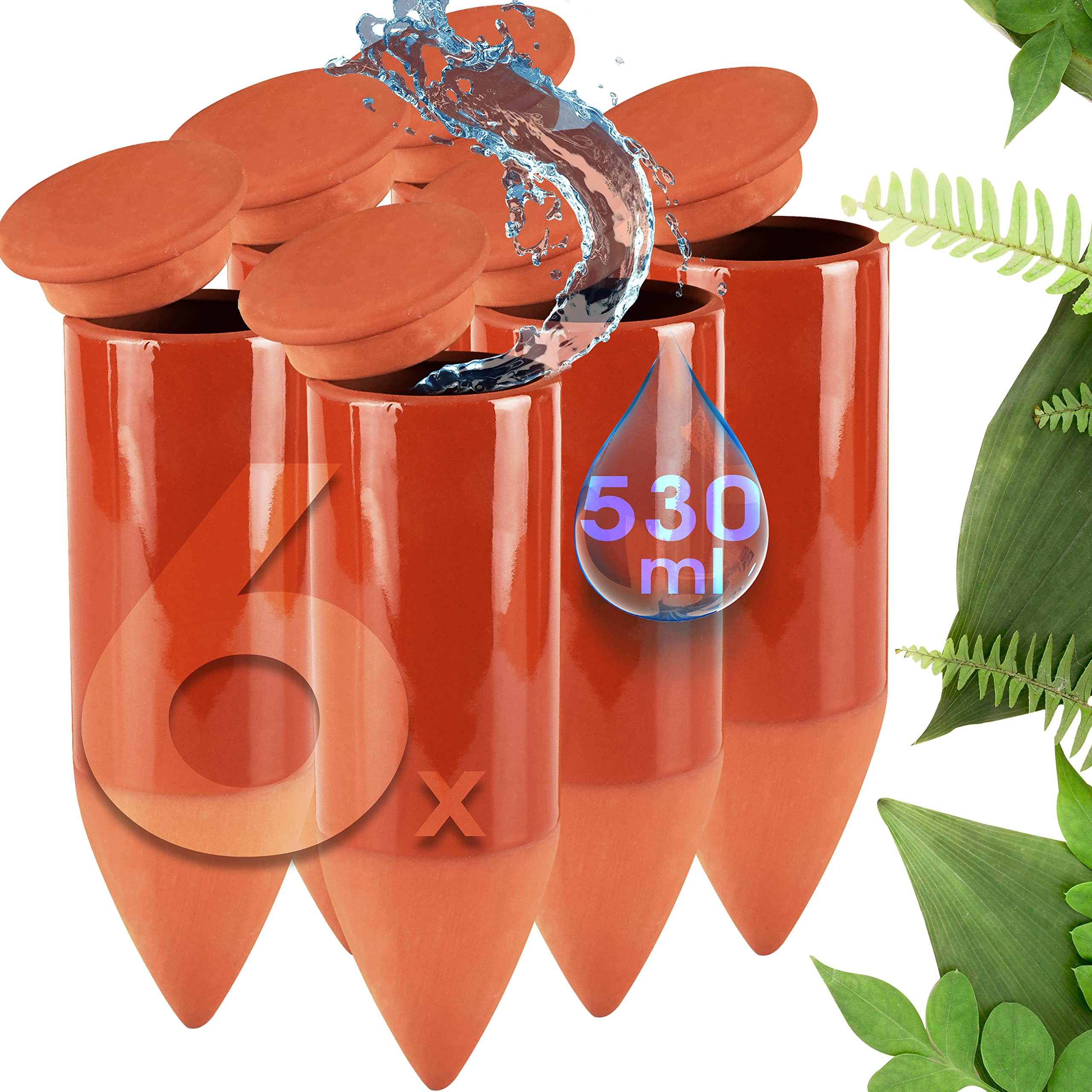 LIVONDO Terracotta Gießhilfe (6X 530 ml) handgefertigt für Bewässerung Zimmerpflanzen | Wasserstandsanzeiger Pflanzen | Watering can | Gießkanne Zimmerpflanzen