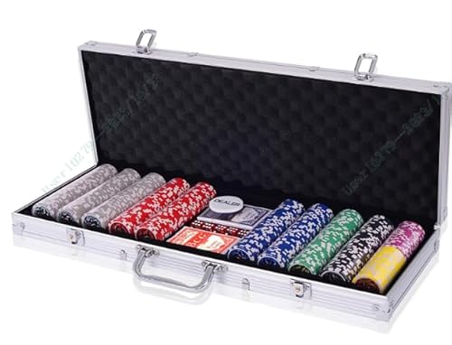 DREAMADE Poker-Set mit 300 Poker Chips, Pokerset Koffer Profi,Pokerkoffer aus Alu, Pokerspiel mit 1 Dealer Button, 5 Würfel und 2 Kartendecks (Silber)