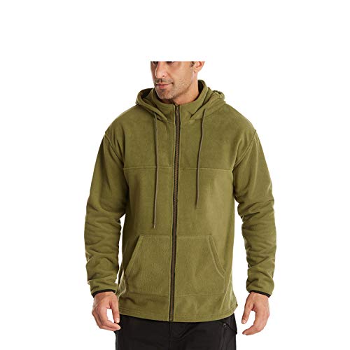Herren Kapuzenpullover mit Reißverschluss, Polar-Fleece-Sweatshirt, langärmelig, mit Tasche, Grün - L
