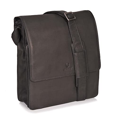 DONBOLSO Messenger Bag New York - Edle Umhängetasche aus Leder - Hochwertige Aktentasche für Damen & Herren - Business Tasche (Schwarz Vintage, M)