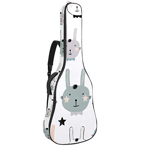 Gitarren-Gigbag, wasserdicht, Reißverschluss, weich, für Bassgitarre, Akustik- und klassische Folk-Gitarre, niedliches Kaninchengesicht