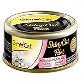 GimCat ShinyCat Filet Hühnchen mit Garnelen - Katzenfutter mit saftigem Filet ohne Zuckerzusatz für ausgewachsene Katzen - 48 Dosen (48 x 70 g)