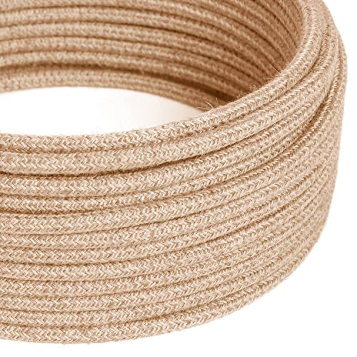 creative cables Textilkabel rund, überzogen mit Jutefaser, RN06-10 Meter, 2x0.75