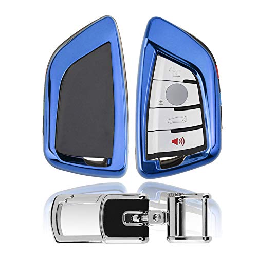 Kwak's Autoschlüssel Fall Kompatibel für BMW 5 Series 525 530li 7 Series 730 118i New X3 X1 X5 X6 3/4 Taste Autoschlüssel Keyless Halter ABS Auto Schlüssel Abdeckung-blau