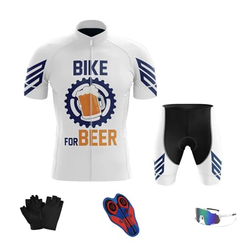 2024 neu Radtrikot Set Herren Kurzarm mit Atmungsaktiv Schnell Trocknend Radtrikot＋Fahrradtrikot Trägerhose mit Sitzpolster 9D，für MTB Rennrad Fahrrad Jersey (TYP-10,S)