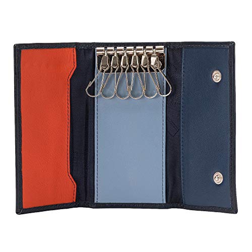 Klassische mehrfarbige Schlüsselmappe in Leder mit 6 Haken der Marke DuDu Navy