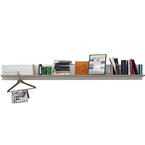 trendteam smart living - Wandboard Bücherregal - Jugendzimmer - Canaria - Aufbaumaß (BxHxT) 204 x 22 x 21 cm - Farbe Weiß mit Eiche Sägerau Hell - 175248341