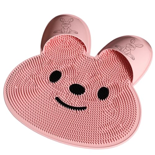 Porceosy Easy to Clean Foot Scrubber Bunny Shape Mat Soft Silicone Bristles for Peeling Achy Feet Soothing Dead Skin Removal Non Slip Suction Cup Bathroom Pink