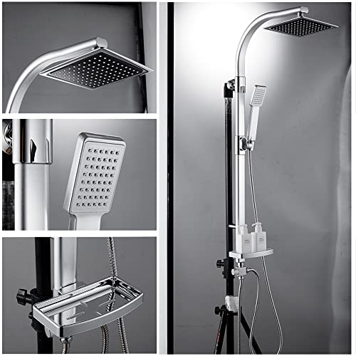 Duschsystem mit Regendusche Duscharmatur Duschset inkl. Überkopfbrause, ABS Handbrause, Verstellbarer Duschstange, Schlauch, Seifenschale