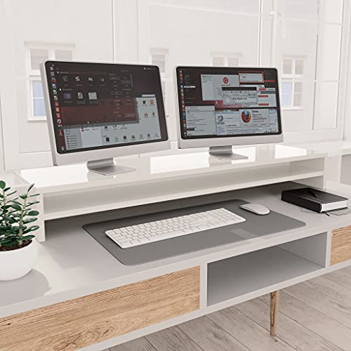 RONGQI Monitorständer, Monitorständer, Bildschirmerhöhung, Monitorerhöhung, Monitor Erhöhung Schreibtisch, Monitor Erhöhung, Hochglanz-Weiß 100×24×13 cm Spanplatte