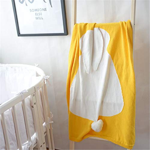 Baby-Decke, 100% Baumwolle, gestrickt, niedliche Hasenohren, Schwanz, Puckdecke, Luxus-Bezug für Neugeborene, Kleinkind/Kinder, 75 x 105 cm