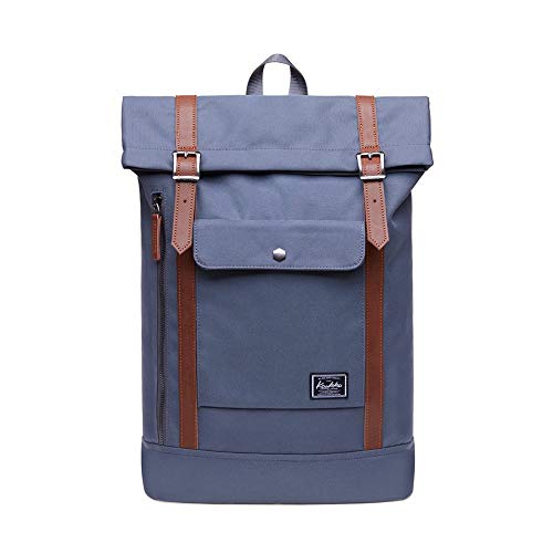 KAUKKO Rucksack Roll Top Backpack Lässiger Vintage Tagesrucksack Herren Laptop Schulrucksack fit 15" Notebook Bag für Wandern Reisen Camping (Dunkelgrau JNL-F5-09)
