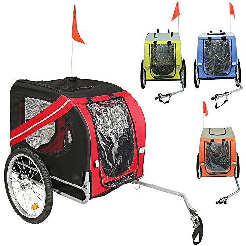 Fahrradanhänger für Hunde, faltbar, Fahrradanhänger mit Sicherheitsgurt und Flagge, max. 40 kg (rot)