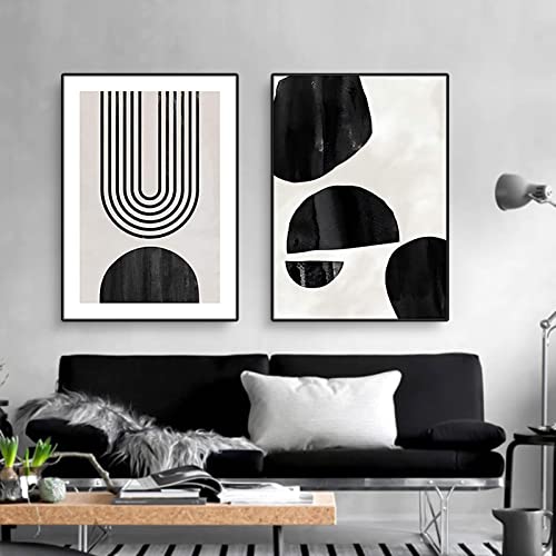 EXQUILEG 2er Boho Poster Set,Abstrakte Minimalistische Stil Leinwand Wandkunst Bilder，Schwarz und weiß Moderne Linie Wanddekoration Ohne Rahmen (A,50 x 70 cm)