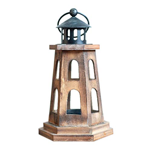 Uonlytech Vintage Holz Kerzenhalter Nostalgie Leuchtturm Kerze Tasse Kandelaber Desktop-Dekoration für Hochzeitsfeier Herzstück (Braun)