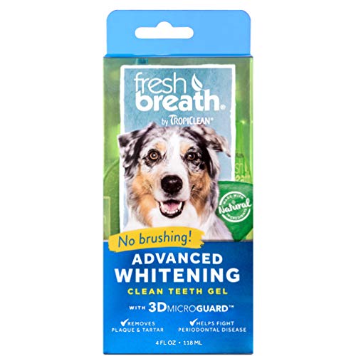 Frischer Atem von TropiClean - Mundpflege-Gel für Hunde, Haustiere, Katzen - Bürstenlos - Entfernt Plaque und Zahnstein - Advanced Whitening - 118 ml