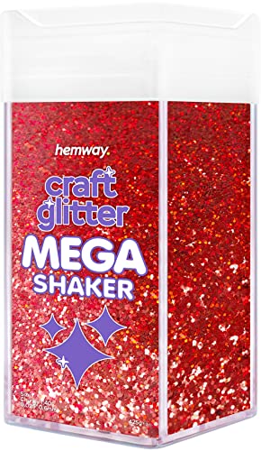 Hemway BULK Glitter 425g / 15oz MEGA Craft Shaker Glitter for Nails, Resin, Tumblers, Arts, Crafts, Painting, Festival, Cosmetic, Body - Chunky (1/40" 0.025" 0.6mm) - Red Holographic